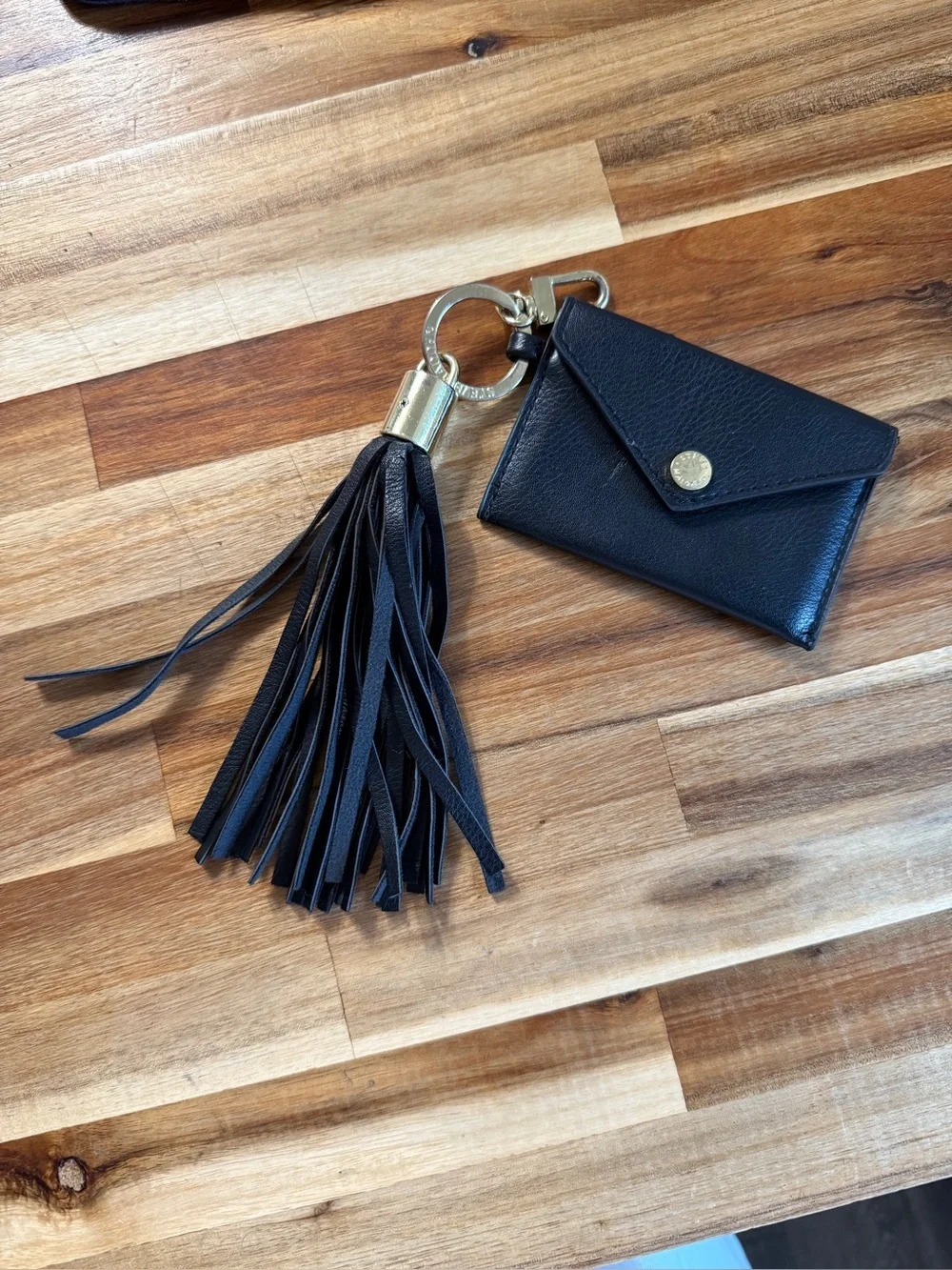 Steve Madden Black Leather Tassel Keychain Card Holder